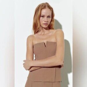 NWT ZARA SEAMED BUSTIER TOP Beige-pink SIZE XS | 7563/061 BLOGGER'S FAVE!